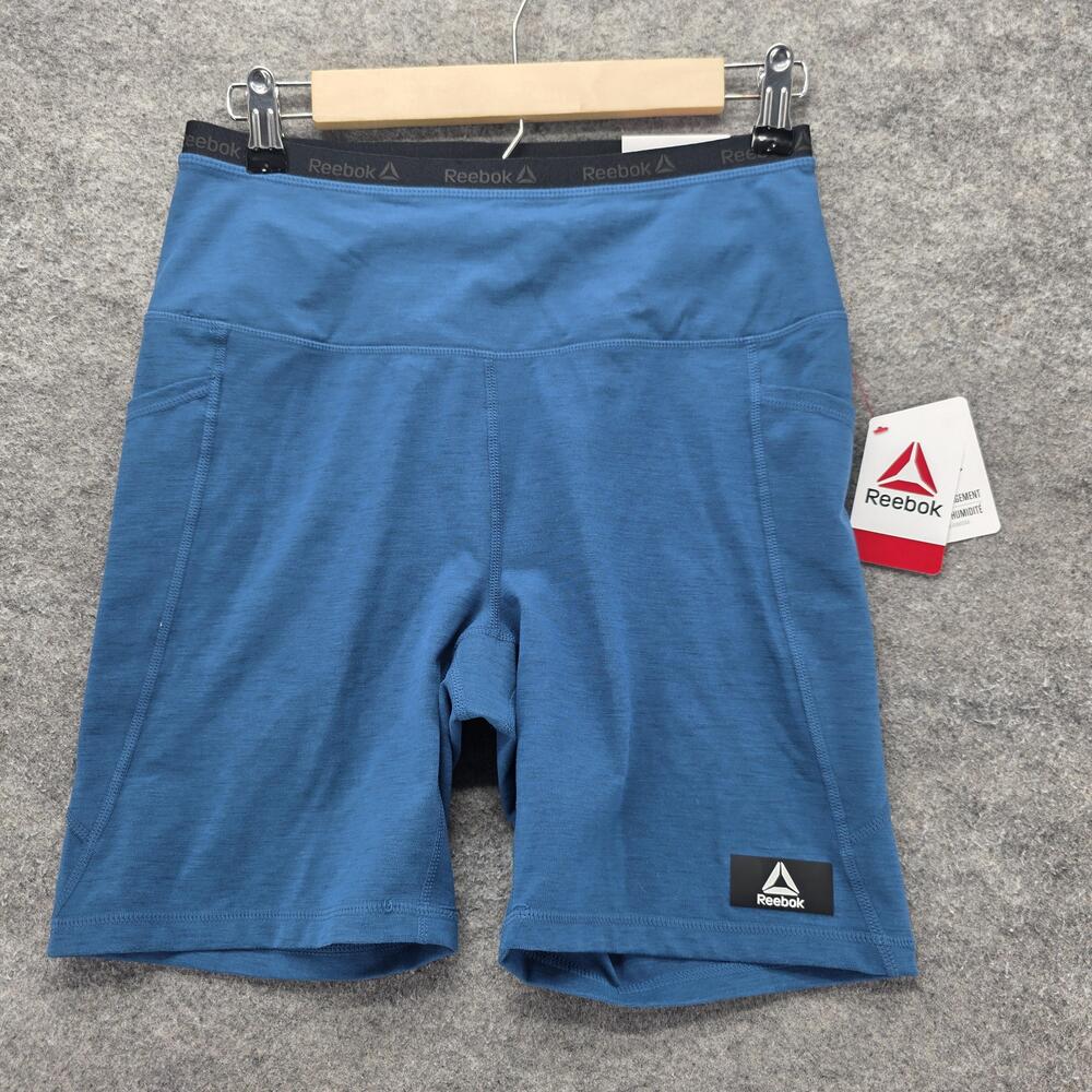 Reebok Shorts Womens M Blue 7 In Biker Athletic Pockets Elastic Waist Stretch